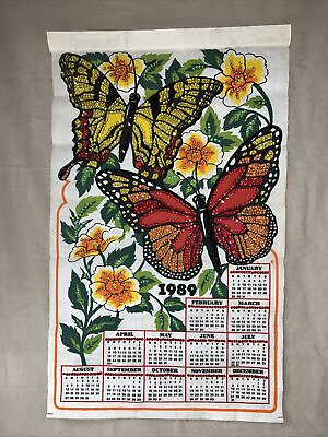 #ad 1989 Sequence Decorated Calendar Wall Butterfly flowers Red Yellow $24.00