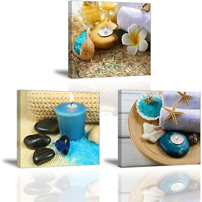 #ad SPA Wall Art Decor for Bedroom SZ Still Life Canvas Prints of Blue Sands Candl $46.83