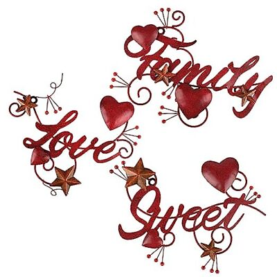#ad #ad Red Metal Wall Art Family Kitchen Wall Decor Hanging Word Sculpture for Sweet $41.05