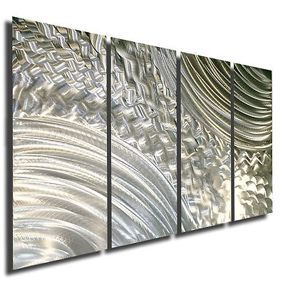 #ad Silver Metal Wall Art Wall Sculpture 4 Panels for Indoor Outdoor Wall Decor $285.00