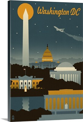 #ad Washington DC Retro Skyline: Retro Canvas Wall Art Print Home Decor $171.99