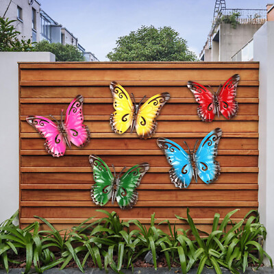 #ad #ad 5PC Colorful Metal Butterfly Yard Garden Decor Outdoor Lawn Wall Art Metal Decor $11.31