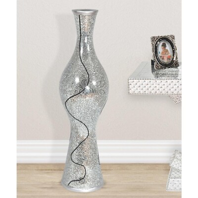 #ad Dramatic Sparkling 50quot; Tall Silver Vase $275.00