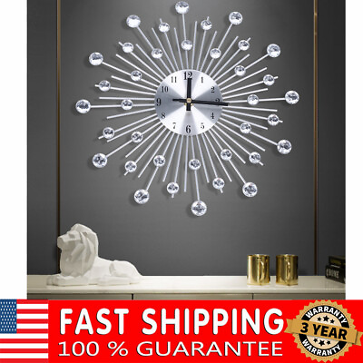 #ad Large Modern Metal Wall Clock Office Living Room Home Decor W Flash Drill $32.92