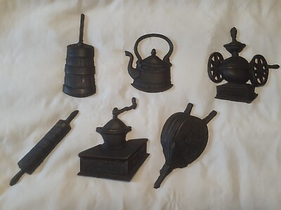 #ad Vintage Cast Iron Kitchen Decor Wall Hanging Black Set of 6 Made In Taiwan $28.99