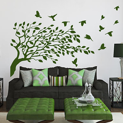 #ad Tree Wall Decals Birds Flying Vinyl Stickers Home Design Bedroom Decor Art kk129 $72.99