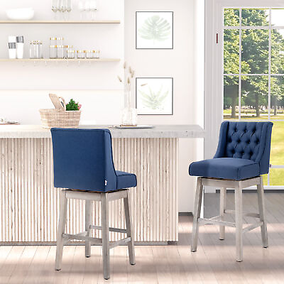 #ad #ad Set of 2 Bar Height Stools 28quot; w Swivel amp; Wooden Legs for Kitchen Blue $229.95