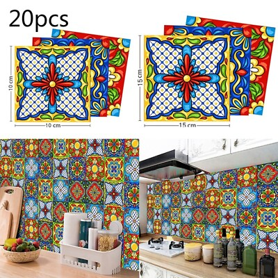 #ad 24 Pc Moroccan Style Tile Wall Stickers Kitchen Bathroom Self Adhesive Mosaic $10.73