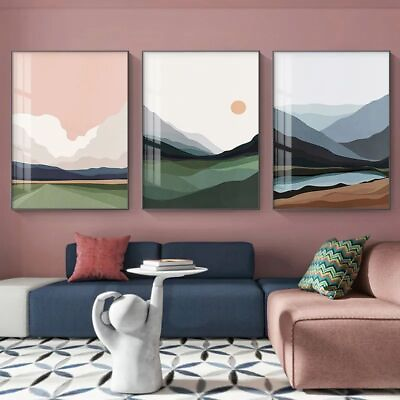 #ad Wall Art Canvas Abstract Scandinavian Landscape Painting Nordic Minimalist Gift $9.44