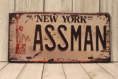 #ad Kramer ASSMAN Tin Sign Replica New York Vanity License Plate Seinfeld Rustic XZ $10.97
