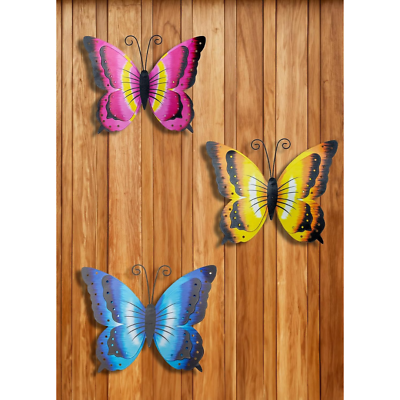 #ad Wall Art Indoor Outdoor Metal Wall Decor Butterfly Set of 3 Classroom Office $17.11