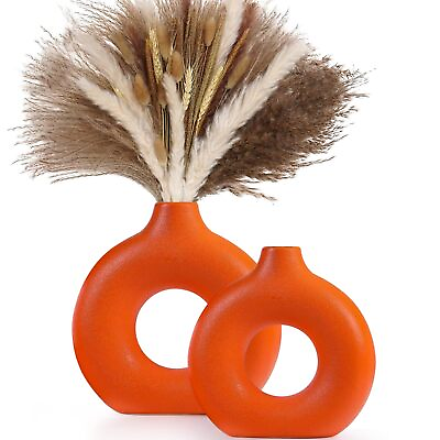 #ad Orange Ceramic Vase for Modern Home DecorRound Matte Pampas Flower Vases Min... $42.10