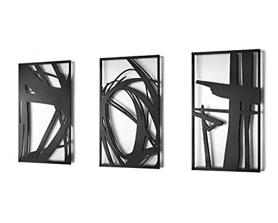 #ad Black Abstract Metal Wall Art 3d Textured Metal Wall Sculptures Modern Hollow Ou $68.17