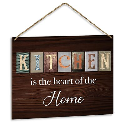 #ad Kitchen Wall Decor Wood Hanging Plaque Kitchen Sign Kitchen is the Heart of t... $15.10