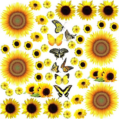 #ad 53 Pcs Sunflower Daisy Wall Decals Butterfly Wall Stickers Waterproof Sunflower $20.39