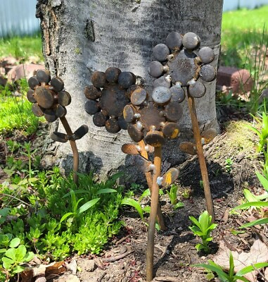 #ad #ad Metal Yard Art Garden Decoration Recycled Rustic Welded Flower Ornaments $19.99