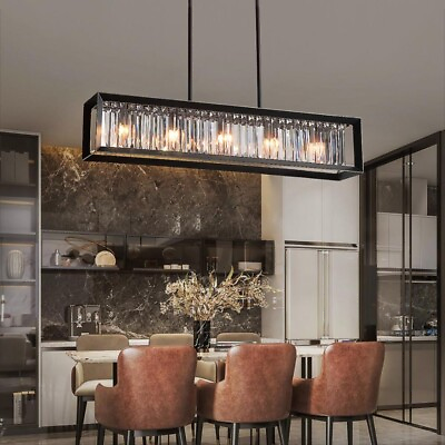 #ad 90cm Black Rectangular K9 Crystal Pendant Chandelier Modern Home Ceiling Light $174.79