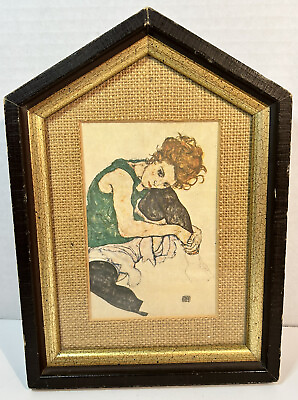 #ad Vintage Small Art Framed Print quot;Woman Seated with Bent Kneequot; Egon Shiele Unique C $26.89