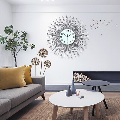 #ad Large Wall Clock 24 in Modern 3D Crystal Diamond Decorative Home Living Room $42.36