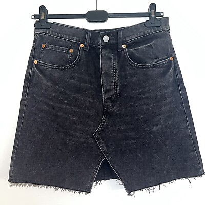 #ad NEW Cheap Monday Black Denim Mini Skirt Button Fly Raw Hem Size Small NWT $23.99