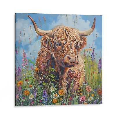 #ad Vibrant Highland Cow Canvas Wall Art Nature amp; Animal Home Decor $59.30