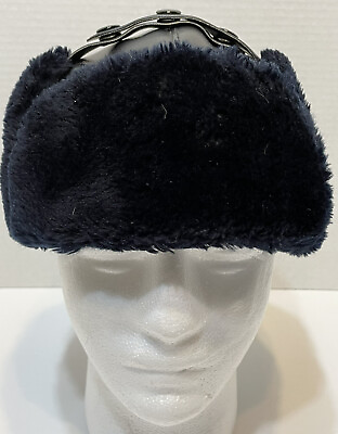 #ad Vintage GA Black Leather and Fleece Winter Hat Size M Adjustable Snaps Korea $12.07