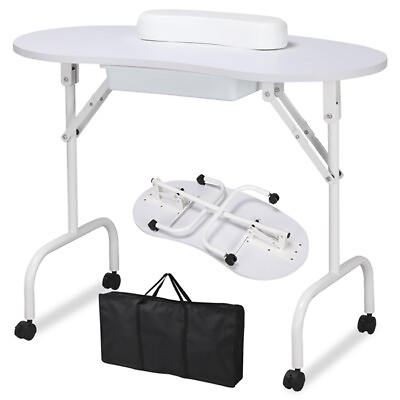 #ad White Portable Manicure Table Folding Nail Desk Beauty Salon Spa w Wheels amp; Bag $79.99
