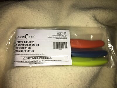 #ad Pampered Chef Kitchen Paring Knife Set of 3 Orange Blue Green FREE SHIPPING $20.97