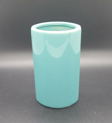 #ad Vintage Mid Century Modern Vase Blue Turquoise Glossy Glaze Cylinder Oval 4.5quot; $24.74