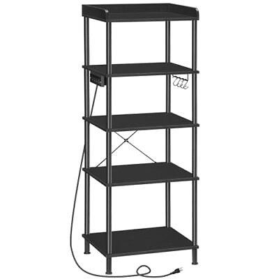 #ad Kitchen Bakers Rack with Power Outlet 5 Tier Free Standing Kitchen Black $132.14