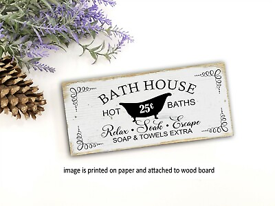 #ad Rustic Sign Bathhouse Bathroom Sign Bath Farmhouse Home Decor 8x3x1 8quot; $12.50
