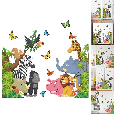#ad Jungle Animals Wall Stickers For Kids Room Bedroom Decor Forest VinylHome Decor $10.87