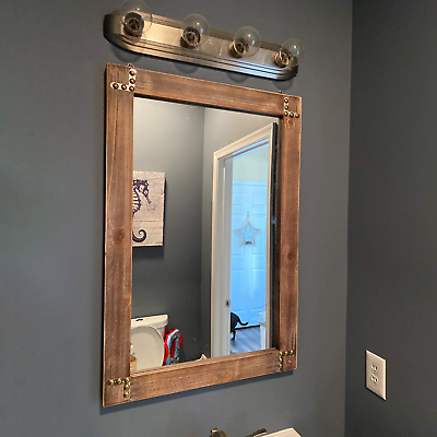 #ad Rustic Flat Wood Frame Hanging Wall Mirror Decorative Bathroom Mirrors for Wall $119.99