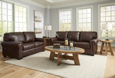 #ad GENUINE Leather Brown 2PC Sofa Loveseat Traditional Rustic Living Room Set $2299.99
