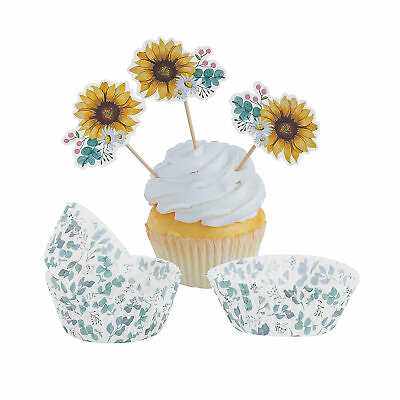 #ad Sun Flower Party Cupcake Decor Party Supplies 100 Pieces $12.26