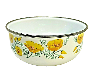 #ad #ad VTG Kobe Kitchen Yellow Poppy Flower Nesting Bowl Metal Enamelware 7quot; Japan $9.89