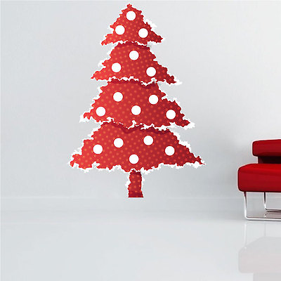 #ad Red Christmas Tree Wall Decal Winter Decor Christmas Party Decorations h61 $152.95