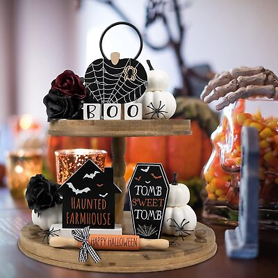 #ad Halloween Decorations Home Indoor Atmosphere Halloween Tiered Tray Decor6PCS New $29.98