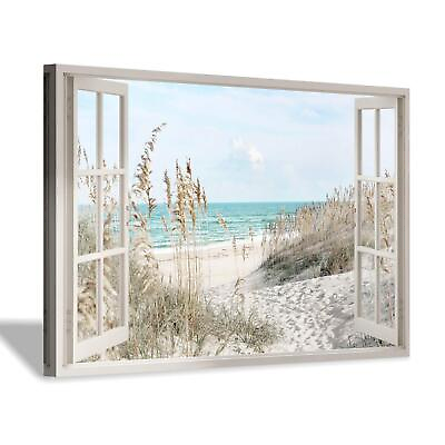 #ad Coastal Picture Beach Wall Art: Beach Theme Artwork Window Seascape Canvas Pr $85.24