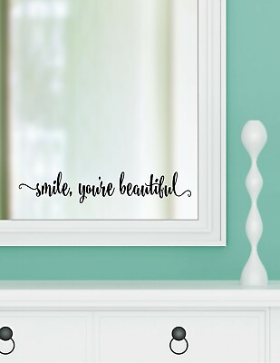 #ad SMILE YOU#x27;RE BEAUTIFUL vinyl wall decal sticker bathroom decor tub home mirror 1 $13.95