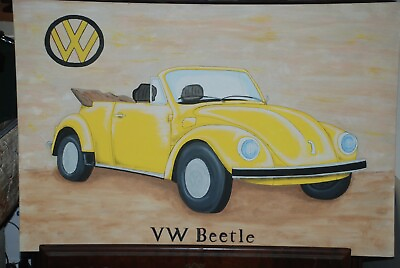 Yellow VW Beatle Original Acrylic Painting by Artist Ernie Boyette $600.00