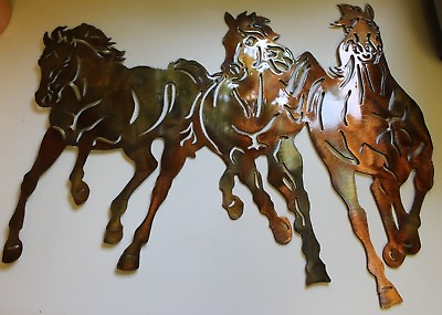#ad Running Free Horses Western Metal Wall Art Copper 32quot; x 26quot; $185.98