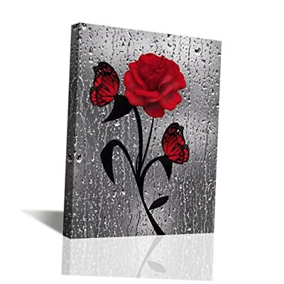 #ad Canvas Wall Art Wall Art Paintings for bathroom 12#x27;#x27;x16#x27;#x27; 1 Panel Red Rose $30.89