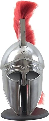 #ad Medieval Armor Corinthian Helmet Red Plume On Stand Rustic Christmas Home Decor $59.50