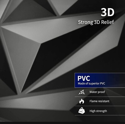 #ad #ad 3D PVC Wall 12 50cm X 50 cm Panels Geometric Design Tiles Black Decorative $48.99