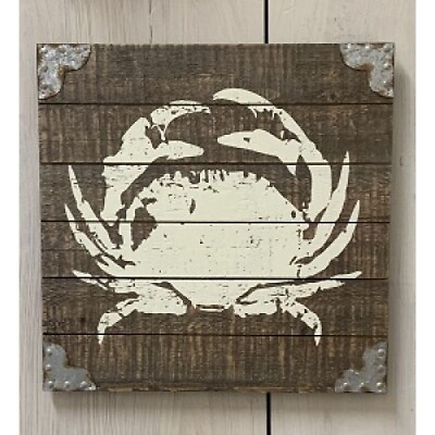 #ad NEW CRAB PALLET ART Rustic Distressed Brown 12quot;x12quot; Aged Look Wood Coastal Beach $18.86