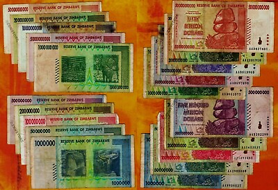 #ad 1 Million to 50 Billion Zimbabwe Dollars 10 Banknotes Set AA 2008 Authentic COA $35.09