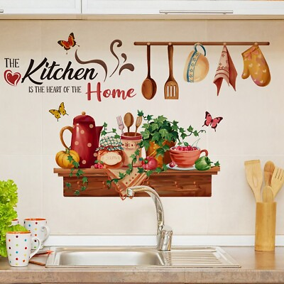 #ad Kitchen Wall Stickers Fun Design Cook Utensils Home Decoration Restaurant $8.99
