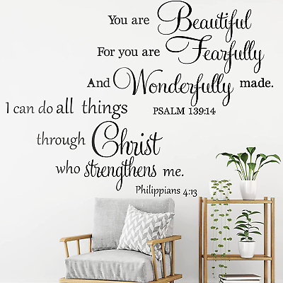 #ad 2 Pcs Scripture Wall Decals Bible Verse Wall Stickers Vinyl Christian Quotes I C $7.99
