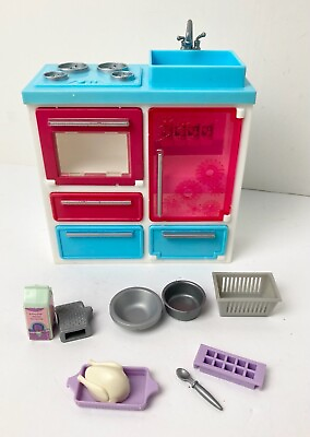 #ad Barbie 2010 Kitchen White Blue Pink Sisters Go Camping Van Oven Fridge amp; Acces. $14.99